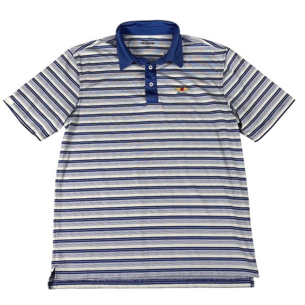 Straight Down Golf Polo Shirt Mens XL Blue White Striped Short Sleeve